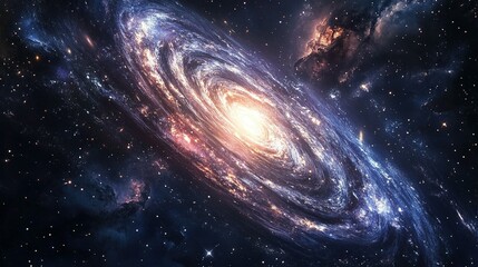 Fototapeta premium Nebula Clouds Merging into Spiral Galaxy: Cosmic Fusion Creative Collision