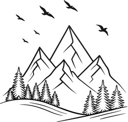 Fototapeta premium Christmas winter landscape with a cozy house and snow-covered trees, a festive vector illustration perfect for the holiday season