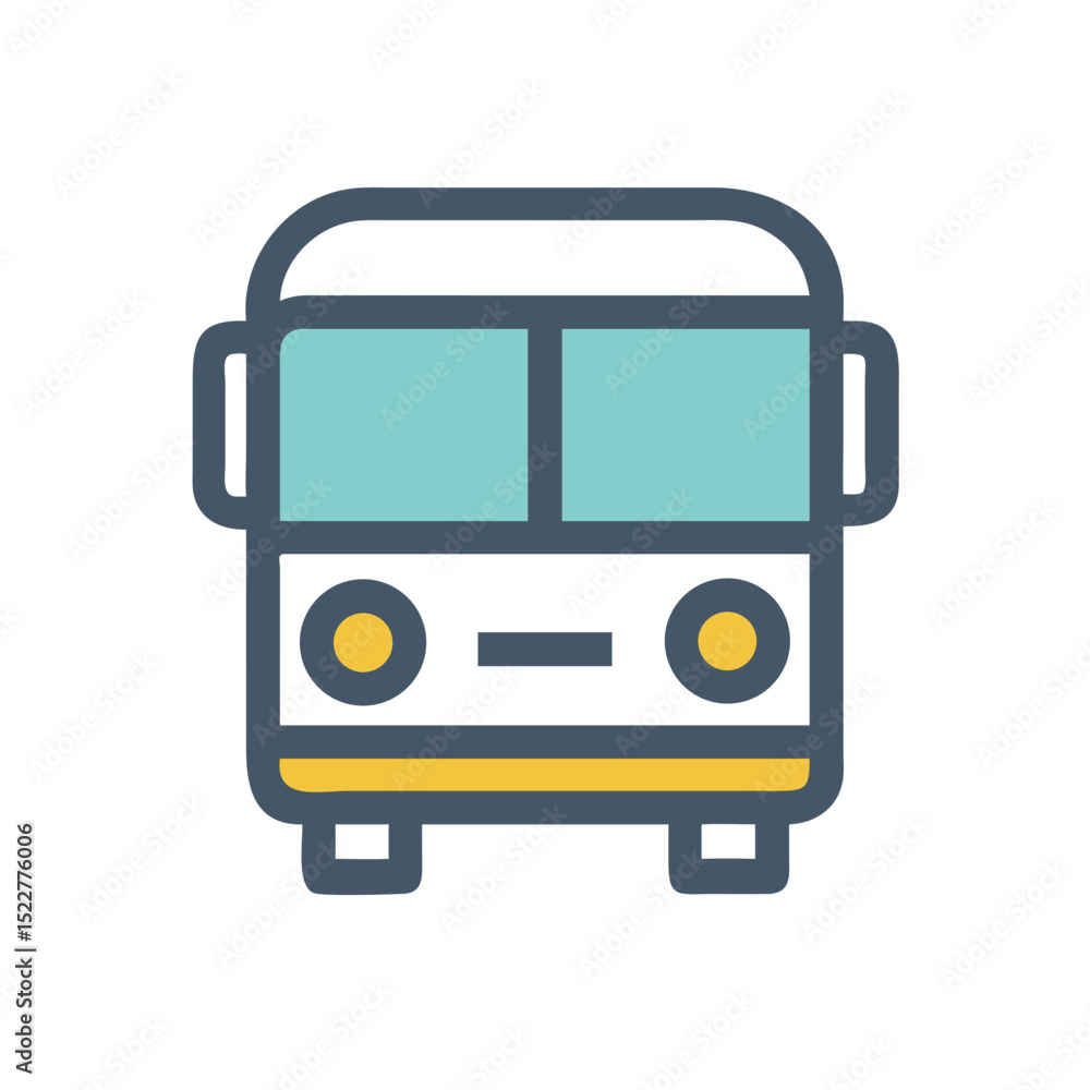 Poster front view of a colorful public bus in minimalist design
