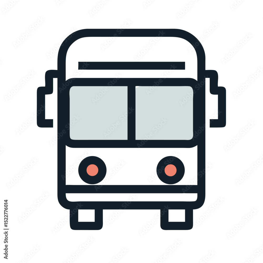 Poster simplified illustration of a front view bus with basic features