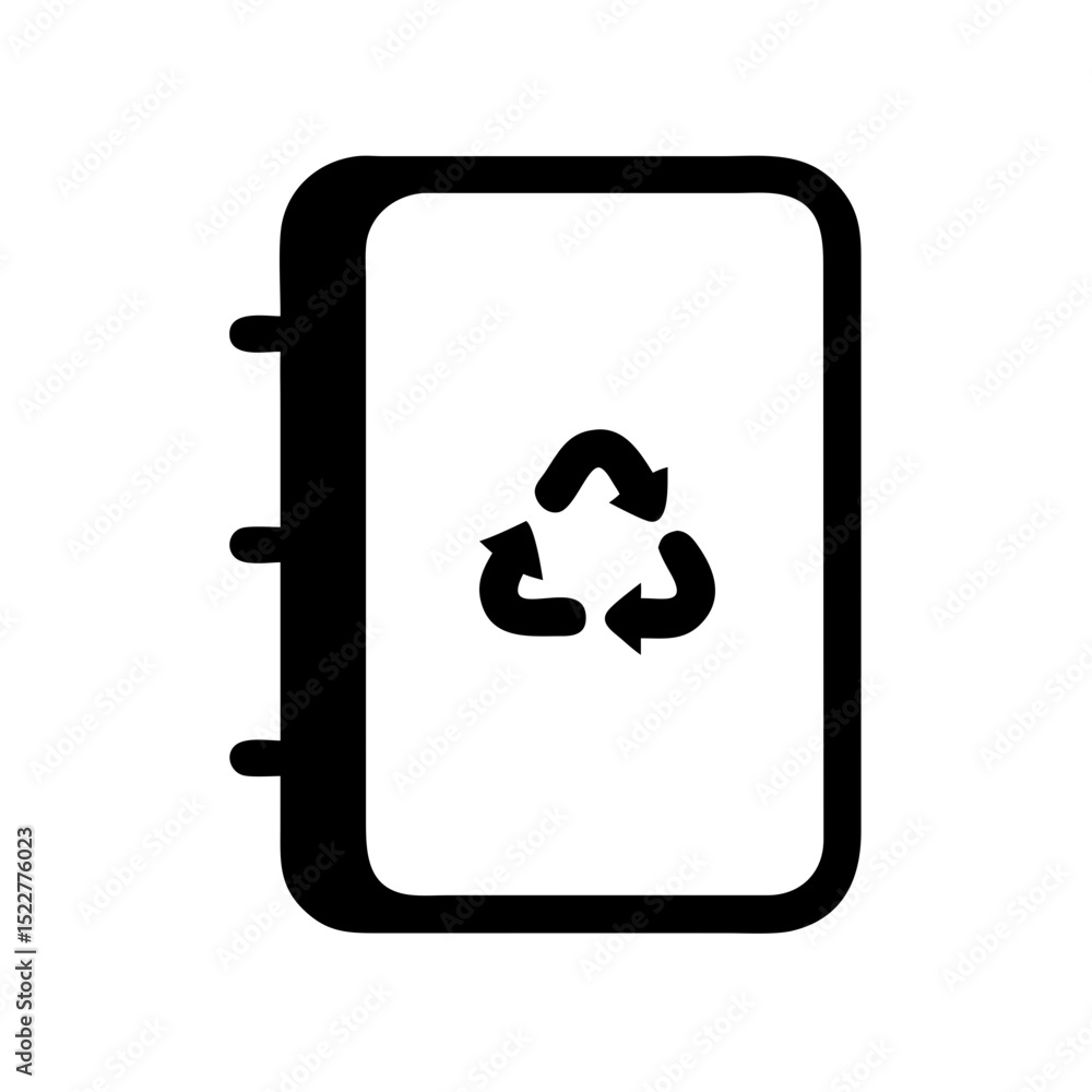 Poster recycled notebook with recycling symbol on a plain background