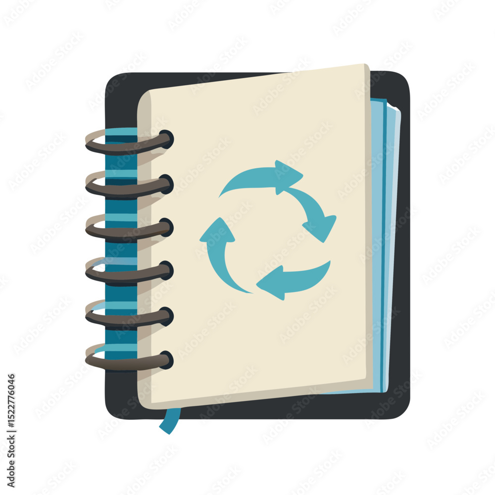 Poster Recycled notebook illustration with circular arrow symbol design  