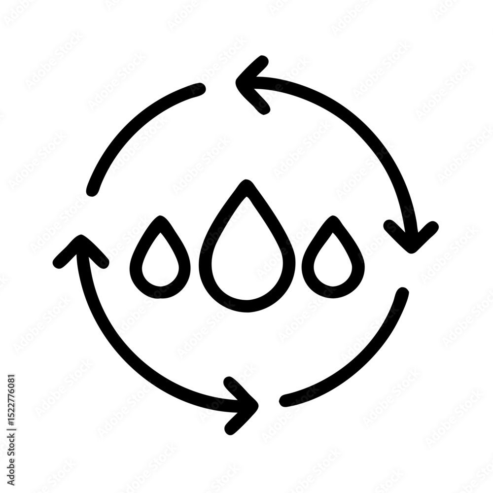Poster water cycle symbol with arrows and droplets in minimalist style