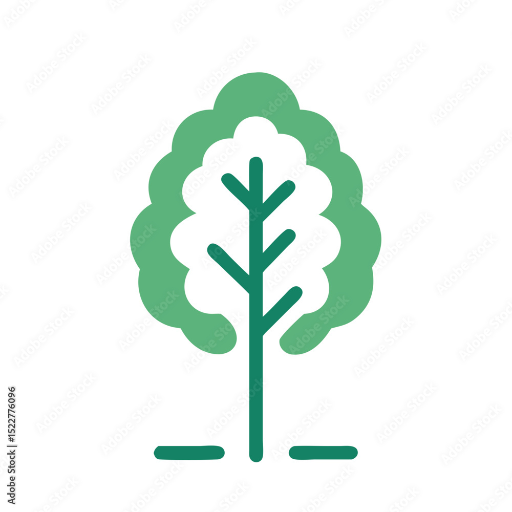 Poster simplistic green tree icon with lines and curves design