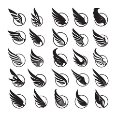Collection of Stylish Black Wing Logo Designs with Elegant Circular Elements