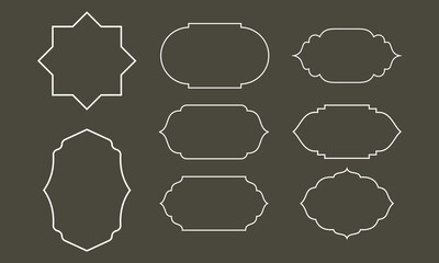 Set of Decorative Frame Outlines with Elegant Ornament Shapes on Dark Background