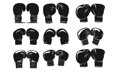 Black And White Boxing Gloves Vector Illustration Set For Design Projects