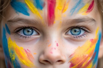 Vibrant Face Paint with Colorful Streaks on Child's Face
