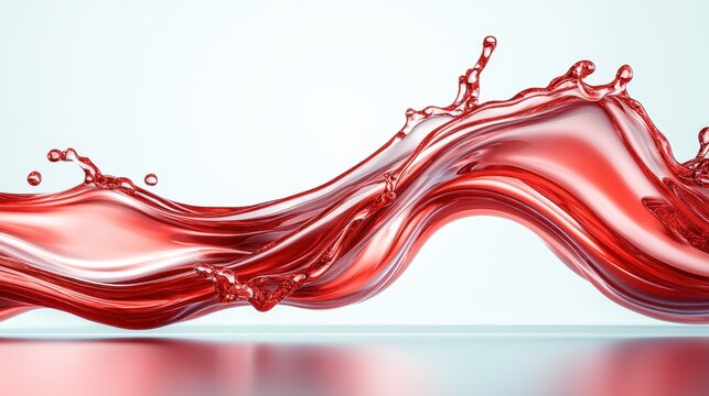 An artistic rendering of a vibrant red liquid splash, capturing the essence of fluid motion and energy, evoking feelings of passion and creativity in its dynamic swirl and form.