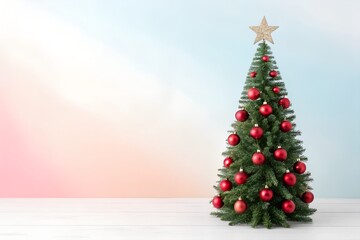 Festive Christmas Tree with Red Ornaments and Star Topper