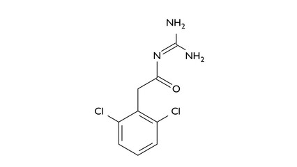 Fototapeta premium guanfacine molecule, structural chemical formula, ball-and-stick model, isolated image antihypertensive agent