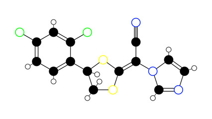 luliconazole molecule, structural chemical formula, ball-and-stick model, isolated image antifungal
