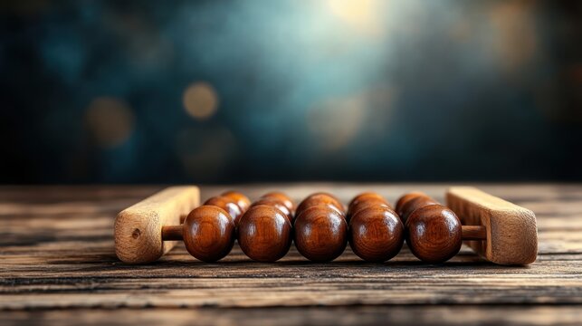 An antique wooden abacus set on a rustic table, bathed in soft light, symbolizes the timelessness of counting and the basics of education and learning through math.