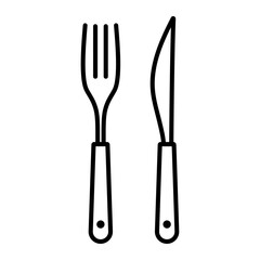 フォークとナイフのシンプルなベクター線画イラスト、白背景のミニマルアイコンデザイン｜フォーク,ナイフ,カトラリー