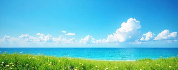 Fototapeta premium Vast, cloudless azure sky stretching to the horizon, bathed in brilliant sunshine Perfect summer day, idyllic landscape Ideal for travel, nature, or weather-related projects , sky, calm, vastness