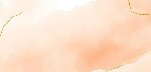 Peach watercolor wash with gold line art abstract background, wedding invitation template, golden, celebration