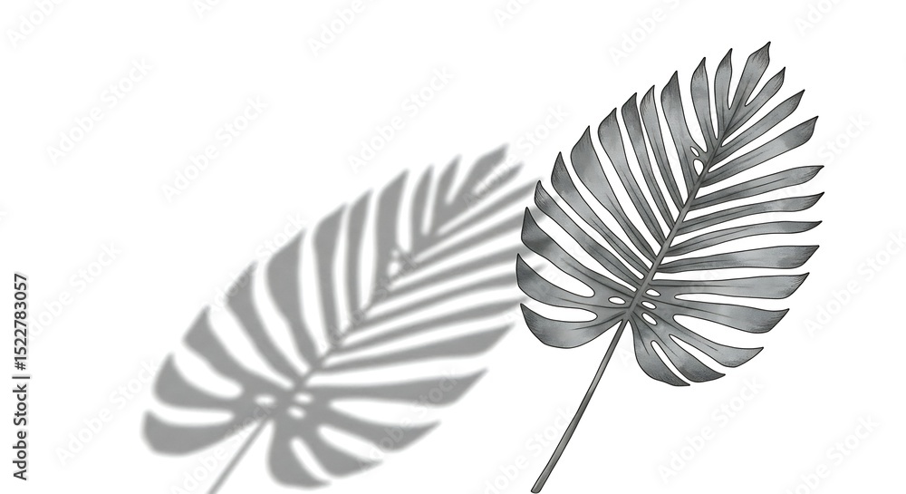 Poster monochrome leaf with shadow isolated on white background in minimalist style design