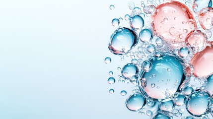An abstract composition of bubbles in shades of blue and pink, creating a soothing visual experience that captures the essence of fluidity and modernity.