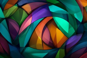 Fototapeta premium Abstract Colorful Geometric Shapes Background Design Modern Art Vivid Gradient Teal Purple Orange Green Brown Digital Illustration Pattern Texture Wallpaper Graphic Resource Vibrant Hues Artistic 