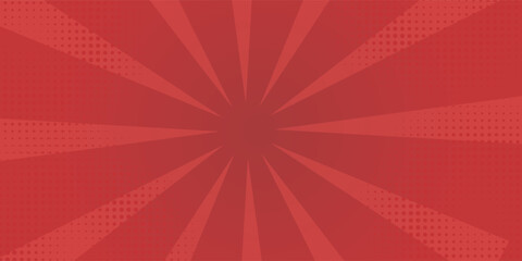 Red comic sunburst effect background with halftone. pop art comic-style vector background.