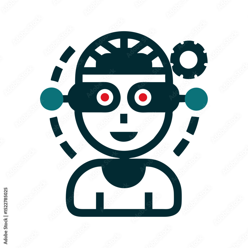 Poster abstract robot illustration with gears and circular shapes
