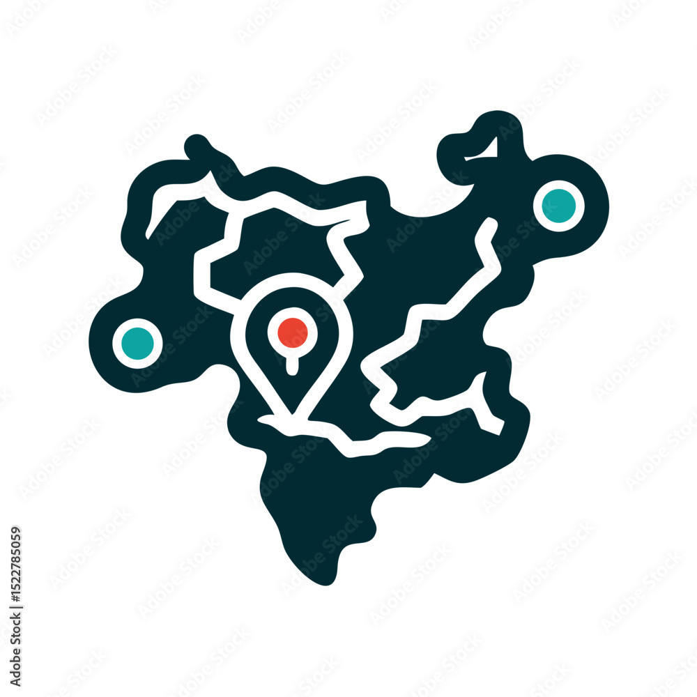 Poster digital map outline with location pin icon in dark colors
