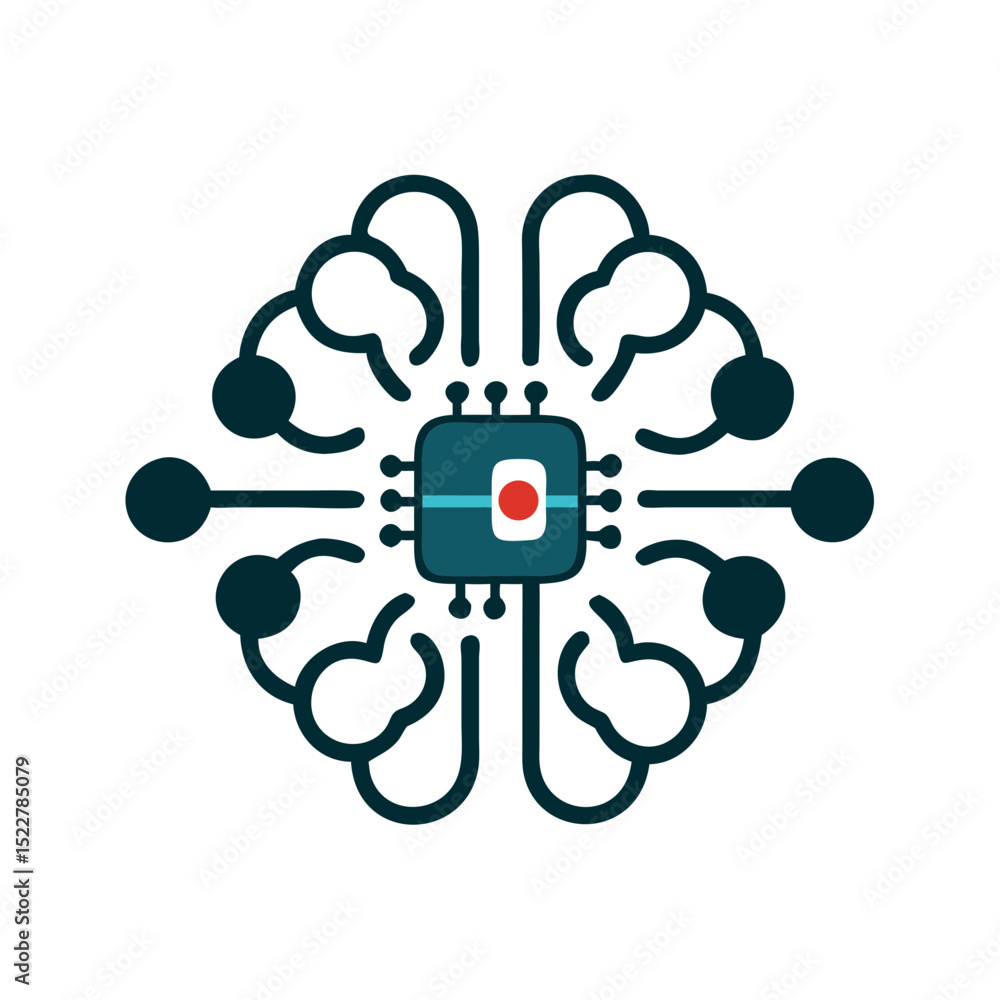Poster brain chip design with circuit patterns in a modern style