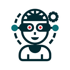 Abstract robot illustration with gears and circular shapes  