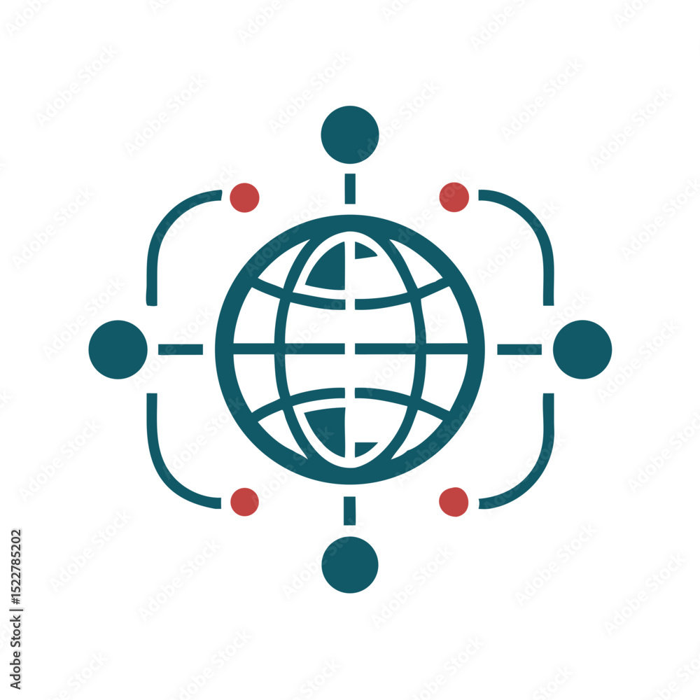 Poster digital globe icon with connected nodes and lines in vector style
