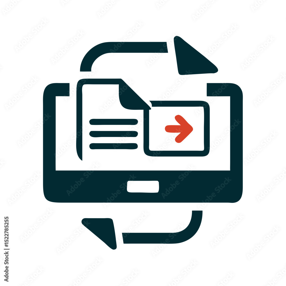 Poster file synchronization concept with computer screen and arrows