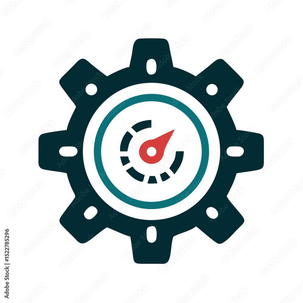Poster gear icon with gauge indicator in flat design style