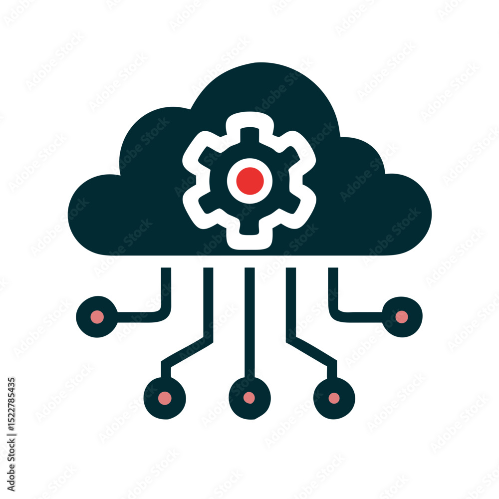 Poster cloud computing icon with gear symbol and connection lines