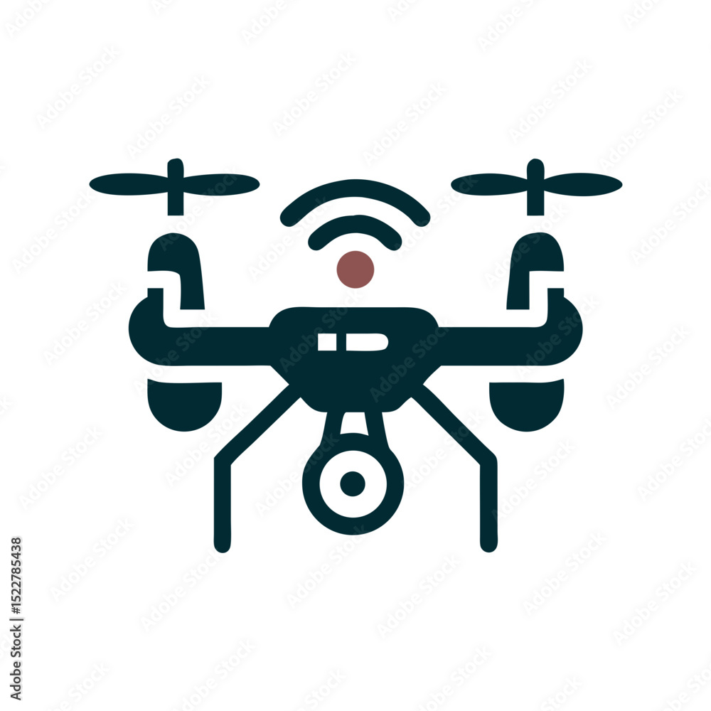 Poster drone icon with propellers and signal symbol in modern style