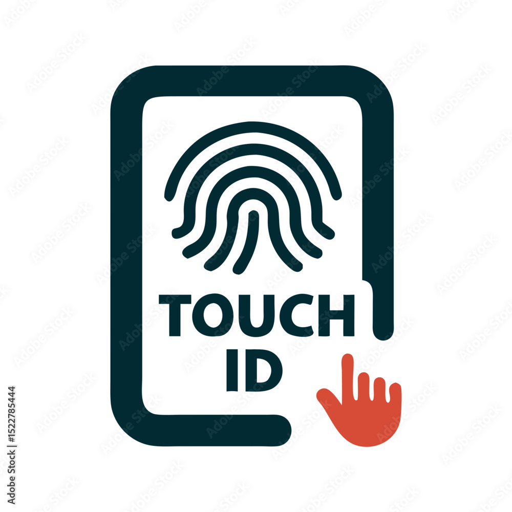 Poster touch id fingerprint icon with hand gesture in modern style