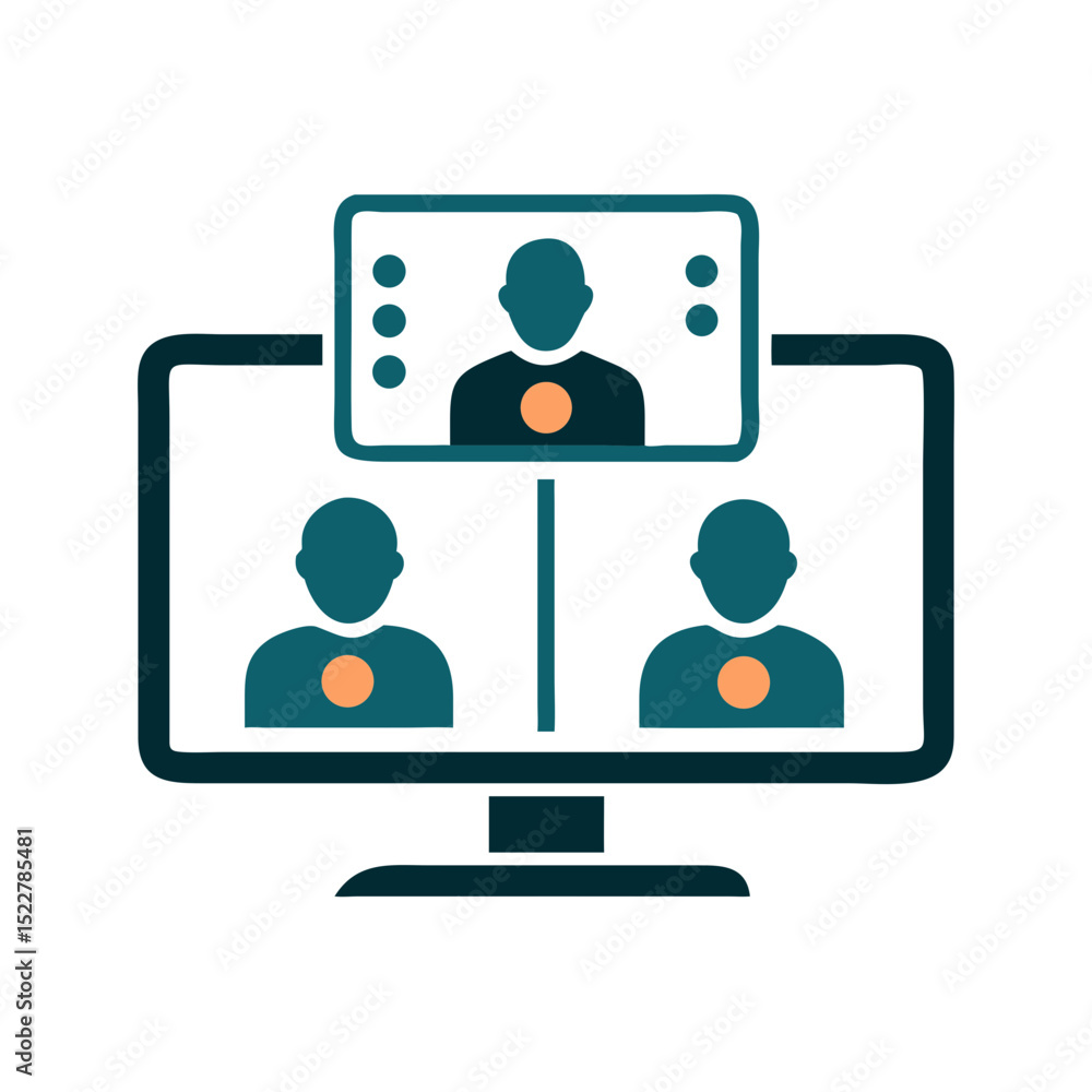 Poster virtual meeting interface with multiple participants displayed on screen
