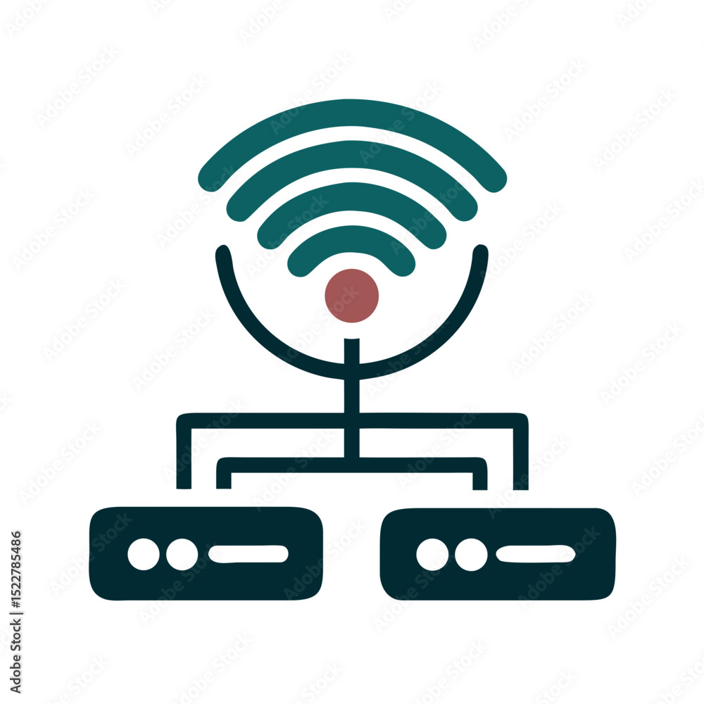 Aufkleber wi-fi signal icon in minimalist design with connected devices