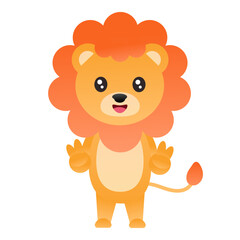 Obraz premium Cute cartoon baby lion standing happily with open arms and a friendly smile. Expressive animal character illustration, great for children's designs.