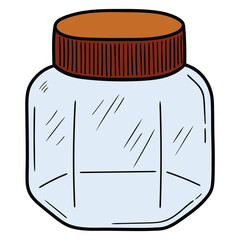Hand drawn cartoon empty closed glass jar on white background.