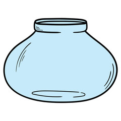 Hand drawn cartoon empty open glass jar on white background.