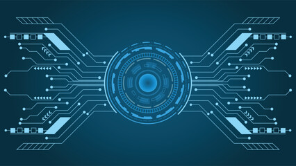 Futuristic digital background with glowing blue circuits and abstract tech interface perfect for banners posters and digital design projects