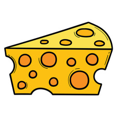 Hand drawn cartoon slice of cheese on white background.