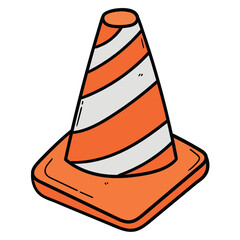 Hand drawn cartoon traffic cone on white background.