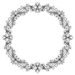 Vintage baroque black botanical ornamental hand drawn frame illustration