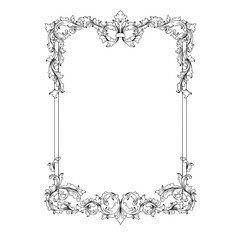 Vintage baroque black botanical ornamental hand drawn frame illustration
