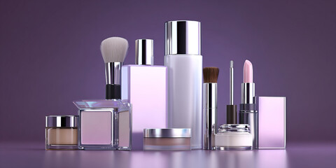 Elegant Arrangement of Beauty Products on Transparent Background

