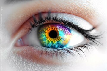 Macro Shot of Human Eye with Vibrant Rainbow Iris Showing Creativity and Vision