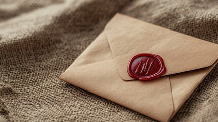 This refined envelope, adorned with a red wax seal, rests on a textured fabric background, evoking a sense of tradition and sophistication, perfect for special messages.