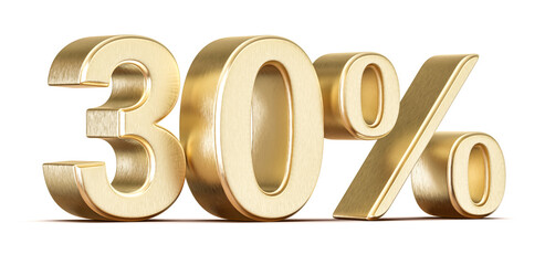 30 Percent Off Sale Sign Golden 3D Number Discount