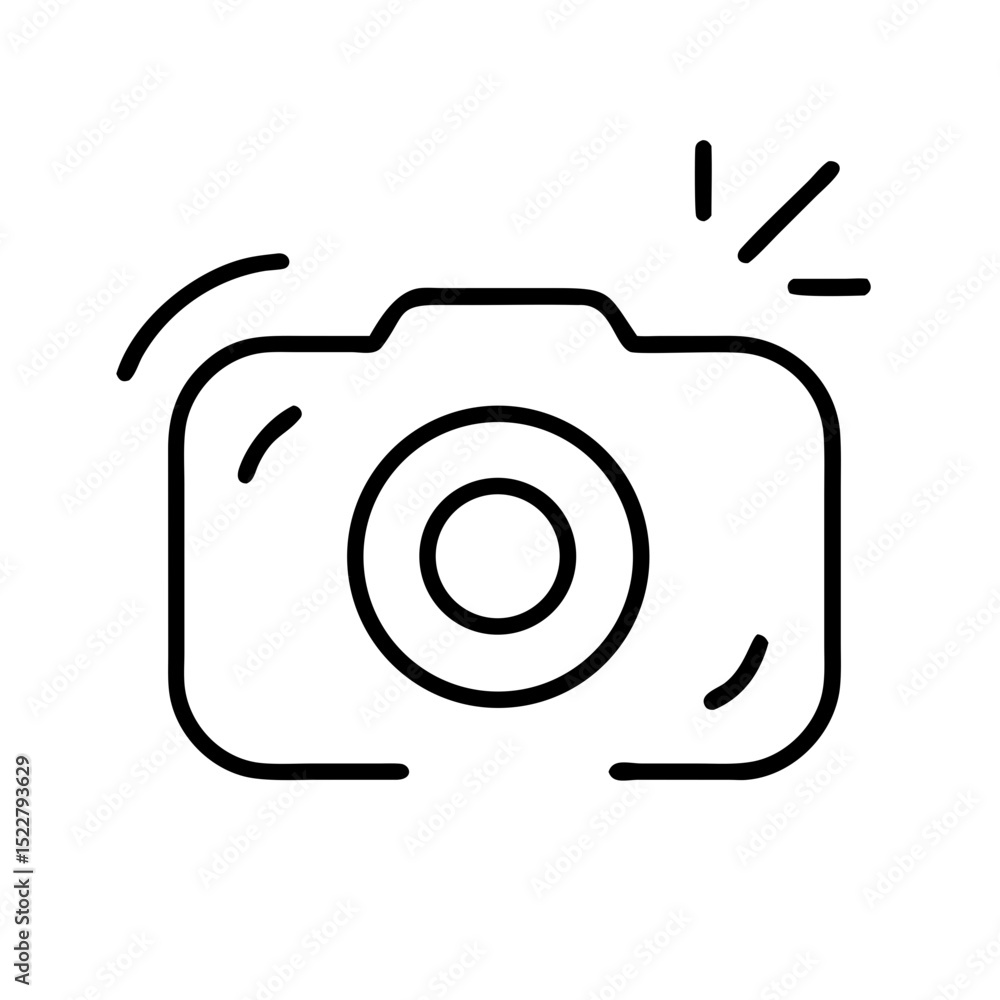 Poster simple camera icon in minimalist line art style