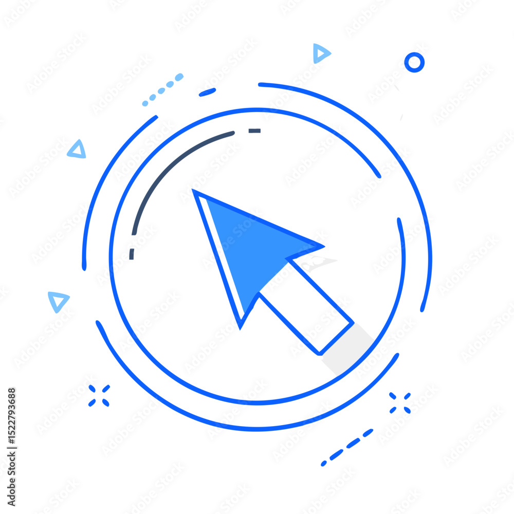 Poster cursor icon with blue arrow graphics and modern design elements
